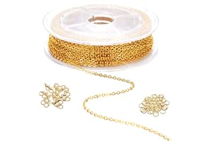 Gotetiso Catenine per Collane Oro Collana con Catena a Maglia Placcata Catena per Collane Fai Da Te Dorati con Anelli di Salto e Fermagli per Aragosta