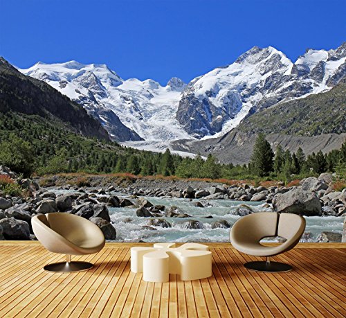 Fototapete Morteratsch Gletscher Alpen Tapete Kunstdruck Wandbild Vliestapete XXL | L 300 x 210 cm - 6 Teile | Vlies