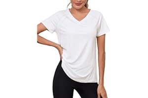 Wayleb Sportshirt Damen V-Ausschnitt Kurzarm Atmungsaktiv Funktionsshirt Locker Basic Workout Oberteil mit Luftlöchern für Fitness Running Yoga Sommer Tshirt