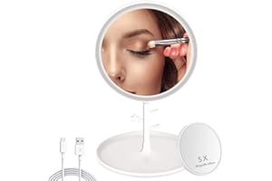 GVEFIVME Kosmetikspiegel mit LED Licht, Schminkspiegel Beleuchtet für Schminken Rasieren und Tragen der Kontaktlinsen, 3 Lichtfarben und Dimmbare Helligkeit (White)