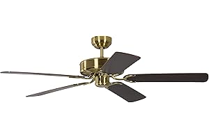 PEPEO Ventilateur de plafond sans éclairage Potkuri Laiton Satiné, lames réversibles Acajou ou Acajou avec rotin, 132 cm