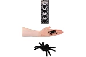 HENBRANDT Single Pack of 4 Small Furry Black Spiders 7cm Scary Hairy Spider Trick or Treat Party Favours Loot Bag Fillers Indoor Props Novelty Gag Gift Scary Pranks Halloween Decorations
