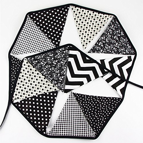 Yiuswoy 10 Feet Triangles Flag Banner Pennant Garlands Cotton Fabric Bunting for Indoor Outdoor Birthday Wedding Party Decoration - Black White reviews Yiuswoy 10 Feet Triangles Flag Banner Pennant Garlands Cotton Fabric Bunting for Indoor Outdoor Birthday Wedding Party Decoration - Black White