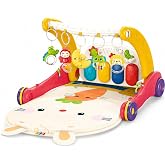 VARDEM Piyanolu 2&rsquo;si 1 Arada Bebek Y&uuml;r&uuml;teci ve Tavşan Desenli Kırmızı Oyun Halısı, M&uuml;zikli Aktivite Oyuncağı BIB-6016