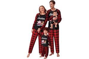 PITASHE_BEKLEIDUNG Pitashe Weihnachts Familien Schlafanzug Xmas Futter Plüsch Warme Nachtwäsche Nachthemd Weihnachtsmann Druck Plaidhose Hausanzug Pyjamas Set Vater Mutter Baby Kinder Mädchen Junge Christmas Halloween