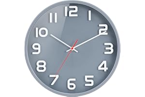 COSLIFE Wall Clock 12" Silent Non-Ticking Quartz Decorative Wall Clock 3D Large Number, Modern Style Good for Living Room & Home & Office Battery Operated(Grey)