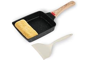 KITDAHOM Padella per Omelette Giapponese - Padella per Tamagoyaki, Alluminio, 19×15 cm, Rivestimento Antiaderente, con Spatola in Silicone, per Tutti i Tipi di Piani Cottura, per Tamagoyaki, Omelette, Pancake