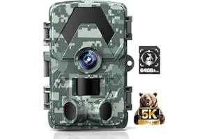 ZYXZHXHXLL Wildkamera, 5K 60MP Wildtierkamera mit 98FT 130 Weitwinkel, 0,05s Auslösezeit Nachtsicht Bewegungssensor Jagdkamera, IP66 Wasserdicht, kein Glühen Infrarot-LEDs für Garten mit 64GB Speicherkarte