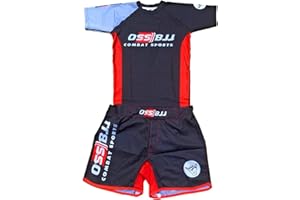 OSS Sports BJJ, MMA, kit de agarre para hombre, camiseta de compresión y pantalones cortos, 2 piezas, BJJ Jiu Jitsu, protectores de erupción para hombre, BJJ, sin GI, MMA, color negro