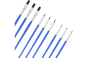 NICECRAFT 9 Pcs Small Fine Detail Paint Brush Set Thin Flat Acrylic Fine Tip Miniature Detail Tiny Paintbrushes Kit for Art Painting Watercolor Oil Model Face Nail Scale Line Drawing Blue