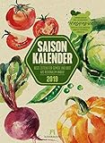 Saisonkalender Gemüse & Obst 2019, Wandkalender auf Graspapier im Hochformat (33x45 cm) - Illustrierter Kalender mit Monatskalendarium by Ackermann Kunstverlag