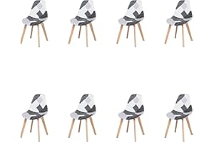 HJhomeheart Juego de 8 Sillas de Comedor, Silla de Comedor de Patchwork Multicolor, Silla de Tela con Patas de Madera Maciza para Comedor, Sala de Estar (Gris, Blanco y Negro)