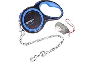Etechydra wysuwana smycz dla psa, rolowana, regulowana smycz, 5 m, ze stalowym łańcuchem, mocna taśma nylonowa, smycz dla małych, średnich i dużych psów, niebieska smycz dla psa