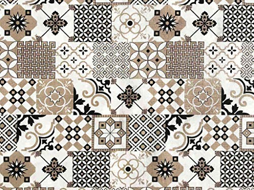 Italian Home Textile Company 5 Metri Tessuto per Tovaglie : Motivo Maioliche VAR. Grigia e Nera | Prodotto Made in Italy | 100% Puro Cotone | Altezza 180 cm | Vendita al Metro