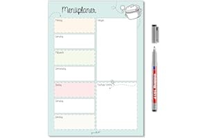 ‎#DETAILVERLIEBT Menüplaner magnetisch DIN A4 I Whiteboard Essensplaner Woche abwischbar I Speiseplan Wochenplaner abwischbar türkis I Mit magnetischer Rückseite I dv524