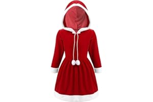 ranrann Robe de Noël Fille Enfant Manche Longue Costume Mère Noël Robe à Capuche