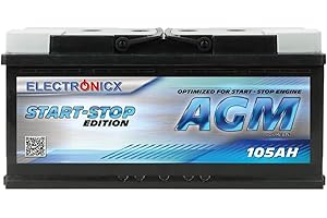 Electronicx AGM Akumulator Samochodowy 105Ah 12V 1050A – Bezobsługowy Rozruchowy z Technologią Deep Cycle, do Kamperów, Solarnych Instalacji i Pojazdów Użytkowych