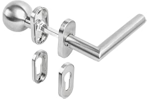 Gedotec Türgriff Zimmertür Wechselgarnitur Gartentor Türbeschlag Edelstahl L-Form auf Ovalrosette | MÜNCHEN | Tür-Knopf - Drückergarnitur PZ - Profilzylinder | 1 Türgarnitur inkl. Befestigungsmaterial