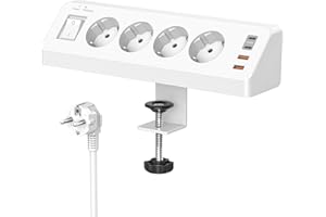 SUDEERY Gniazdo stołowe z USB C (PD 20 W), listwa zasilająca 8 w 1, na biurko z przełącznikiem, 4 gniazda wielokrotne, 4 gniazda USB, ochrona przed przepięciem, z kablem 2 m, do domu, biura (białe)