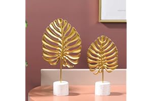 Marimor 2pcs Skulpturen Deko modern Gold - Ornament mit Basis Stein Statuen - Ginkgo deko Gold - kreative - dekoartikel Geschenke für Wohnzimmer, Büro, Schlafzimmer, Bücherregal, Modell C