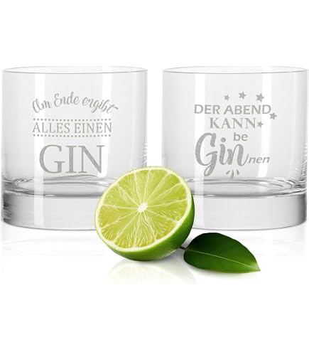 GRAVURZEILE Set 2 Bicchieri Da Gin Montana Con Incisione – 'Lungo Discorso Breve Gin' E 'Ich Bin Gin Und Weg' – Regalo 350 Ml