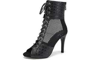 Uonpie Botas de Baile para Mujer Zapatos Punta Abierta Botines de Baile con Tacón Alto Salsa y Bachata de Salon