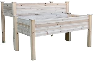 Outsunny Jardinière sur Pieds carré Potager 2 étages dim. 115L x 114l x 76H cm Inserts d'irrigation Bois Sapin Naturel