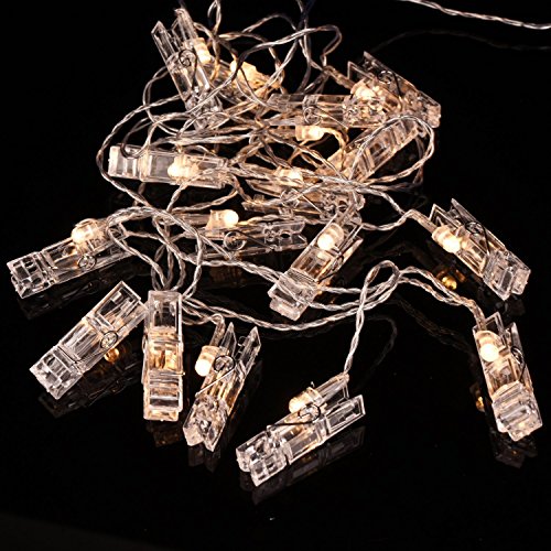 Clip Fotoanzeige Draht 3 Meter 20 LED Lichterkette 3 x AA Batterie Präsentiert Klare Kabel für Desktop-Dekoration (warmweiß)