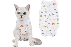 HACRAHO Traje de Recuperación de Gato, 1 Paquete de Traje Quirúrgico de Recuperación para Gatos con Patrón de Fútbol para Gatos, Perros, Mascotas, Circunferencia del Pecho 13.39"