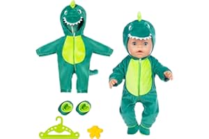 wimony Baby Doll Dinosaur Clothes for 14-18 Inch Doll 35-45cm Newborn Baby Doll Clothes with Coat Hanger and Yellow Iace Folder Suitable Girls Birthday Gift(Green)