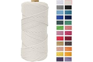 Macrame Cord 4mm x 109 Yards, JeogYong Thick Natural Cotton Cord Yarn Thread, 4-Strand Twisted Spool Twine String Cotton Rope for DIY Crafts, Wall Hangings, Plant Hangers, Home Decorations (Natural)