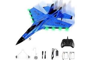 Vmxlso RC Plane, SU 35 Remote Control Airplane, 2.4GHz 2 Channel RC Planes, with Lights, Foam RC Airplane RC Glider Toys Gift for Kids Adults Beginners, Ready to Fly, Blue