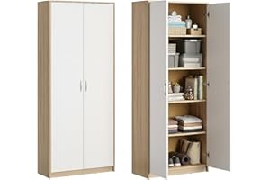 Home Collective Schrank Mehrzweckschrank Aktenschrank Hochschrank mit 5 Fächern, 2 Türen, 74x35x180 cm vielseitig einsetzbar für Büro Flur Küche Hauswirtschaftsraum stabil & pflegeleicht | sonoma/weiß