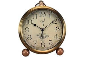 Saytay Classic Retro Clock, Golden Table Table Desk Alarm Clock European Style Vintage Silent Desk Alarm Clock Non Ticking Quartz Movement Battery Operated, HD Glass Lens, Easy to Read (SZ1)