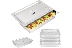 4 stycken GN kantiner med lock – hållbar gastro-behållare i rostfritt stål | 9L gastro-behållare, gastronormbehållare rostfritt stål, kommersiell bordsbehållare, catering förvaring, matpanna