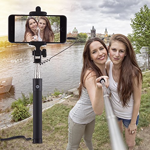 Power Theory Selfie Stick [No Bluetooth] for iPhone 6S 6 Plus 5 5s 5c + Samsung Galaxy S7 S6 S5 S4 S3 Android/Apple Phones (Black)