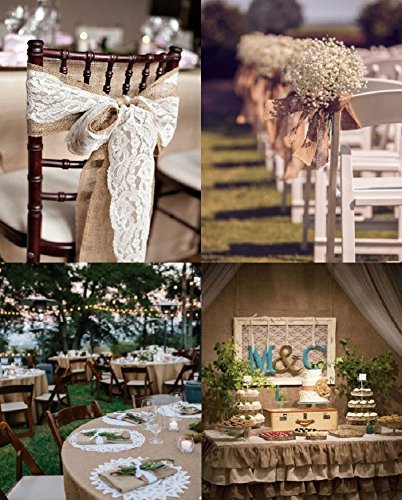 Schönes Leben* 6 Stück Natürliche Leinwand mit Weiß Spitze Juteband Lace Sackleinen Band Rolle für DIY Herstellung Hochzeit Handwerk Spitze Leinen, 78,7 Zoll pro Stück - 7