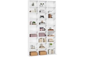 FirFurd 190cm Scaffale Libreria,Scaffale Porta CD Dvd archiviazione,Mobiletto Espositore con Scomparti Aperti,Armadietto Porta CD con Mensola,Scaffale Vetrina per Soggiorno studio 102.5×16×190cm
