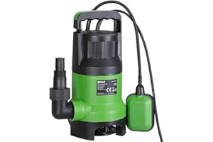 Bakaji Pompe à immersion électro-pompe submersible pour eaux usées, puissance 750 W, portée 13 000 l/h, profondeur maximale 7 mètres avec fond plat, poignée pour le transport et câble 10 mètres