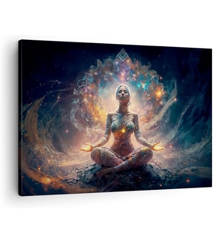 Tableau Toile Méditation 7 Chakras – 80x60cm – Impression Allemande Sur Bois Pin, Prêt à Poser