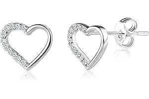 ASH'S CHOICE Silber 925 Ohrringe Ohrstecker Damen Mädchen, Hypoallergen Glitzer Sterling Silber Ohrstecker Kleine Ohrringe mit AAAAA Zirkonia Knorpel Flache Ohrringe Ohrsteck Herz/Stern/Mond/Blumen