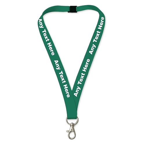 Printed Lanyards Personalised Custom Any Text Colour Lanyard Safety Break ID Card Holder. Visitor Security Company Event Gig Show Staff Teacher NHS Nurse (Dark Green)