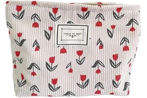HIOQFR Floral Trousse de Toilette Femme Voyage Sac à Cosmétiques à Glissière Trousse Maquillage Sac s Main Petite Pochette en Velours Côtelé Organiseur de Maquillage Trousse Rangement -Rouge