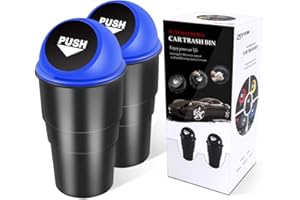 YIOVVOM Cubo de basura para coche con tapa, a prueba de fugas, contenedor de basura pequeño para automóvil, oficina, hogar, cocina, dormitorio, set de 2 (azul)