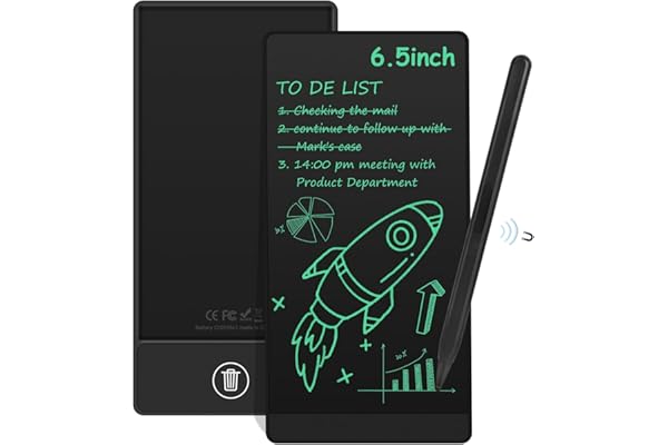 Tableaux D'écriture LCD pour Adultes, Czemo 6.5 Pouces Réutilisable Plein Ecran LCD Tableaux d'écriture avec Stylo Magnétique, pour Record Rapide, Bureau, Mémos, Arithmétique, Dessin, Noir