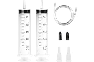 Fishing Fun 2 Pcs 250ml Großer Spritze Plastikspritze Einwegspritze mit Schlauch und Stopfen Baggerschlauch für Laborexperimente Industrielle Verwendung Hydroponik Nährstoff-Haustierpflanzenfütterung