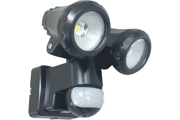 Elro de 2 têtes Lampe d'extérieur à LED avec détecteur de mouvement 2 x 5 W, 1500 lm, plastique, 20 W, noir, 15 x 19 x 19 cm
