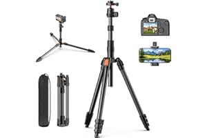 XXZU 180cm Trípode Cámara, Trípode Ligero para Cámara DSLR, Tripode Portátil para Movil, Tripode de Viaje de Aluminio con Rótula de 360° y Tornillo de 1/4" para Camara/Teléfono/Proyector