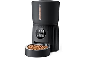 Faroro Futterautomat Katze, 4L Katzenfutter Automat, Futterspender Katze Mit 1–6 Mahlzeiten Pro Tag, Portionskontrolle, 10s Sprache, Langsames Füttern (Schwarz)