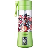 Supkitdin Portable Blender, Personal Mixer Fruit Rechargeable with USB, Mini Blender for Smoothie, Fruit Juice, Milk Shakes, 380ml, Six 3D Blades for Great Mixing (Green)